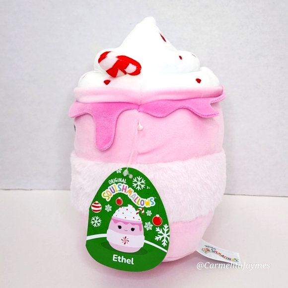 🎄 ETHEL ☕️ 8" Pink Fur Peppermint Latte Drink Christmas 2024 Squishmallow NWT - Picture 2 of 9
